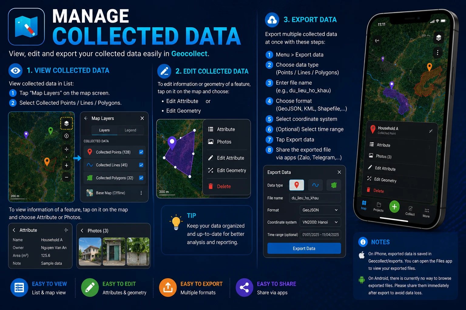 Export data from Geocollect