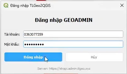 Màn hình đăng nhập của plugin TLGeo2QGIS